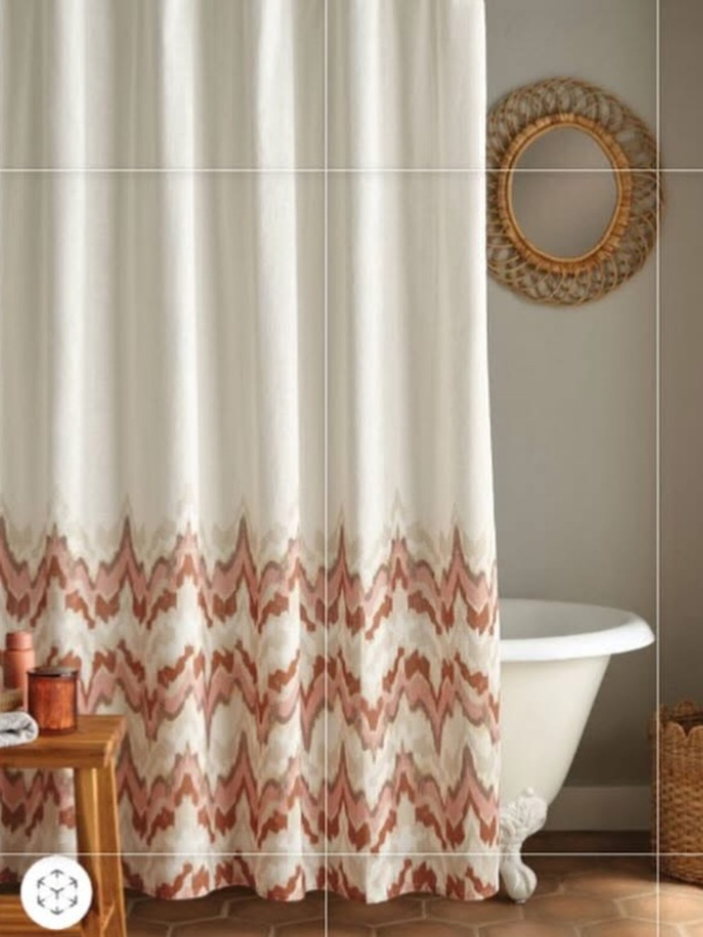 Coastal Abstract Shower Curtain Cream/Red - Threshold new